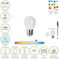 Lâmpada LED esférica rosca E27 4.5 watt. Equivalente a 55 watt. 470 lúmens. Luz fria (6500º k)