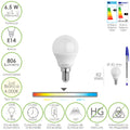 Lâmpada LED esférica rosca E14. 6.5 watt. Equivalente a 50 watt. 806 lúmenes. Luz neutra 4000º k.