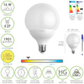 Lâmpada LED de globo, rosca E27. 16 watts. Equivalente a 130 watts. 1901 lúmens. Luz quente (2700º K).