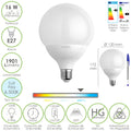 Lâmpada LED globo casquilho E27. 16 watt. Equivalente a 130 watt. 1901 lúmenes. Luz fria 6500º k.