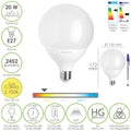 Lâmpada LED de globo E27. 20 watts. Equivalente a 150 watts. 2452 lúmenes. Luz quente 2700º k.