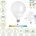 Lâmpada LED globo E27. 20 watts. Equivalente a 150 watts. 2452 lúmens. Luz neutra 4000º K.