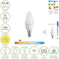 Lâmpada LED vela rosca E14. 4,5 watt. Equivalente a 35 watt. 470 lúmenes. Luz quente (2700º k)
