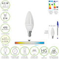 Lâmpada LED vela rosca E14. 4,5 watt. Equivalente a 35 watt. 470 lúmens. Luz neutra (4000º k.)