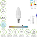 Lâmpada LED vela rosca E14. 4,5 watt. Equivalente a 35 watt. 470 lúmenes. Luz fria (6500º k.)