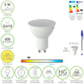 Lâmpada LED dicróica casquilho GU10. 5 watt. Equivalente a 30 watt. 500 lúmenes. Luz quente (2700º K)