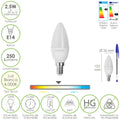 E14 LED Candle Bulb. 2.5 watt. equivalent to 20 watt. 250 lumens. 4,000K neutral light
