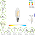 Lâmpada LED filamento vela twist. E14. 4,5 watt. Equivale a 35 watt. 470 lúmenes. Luz neutra 4000º k.