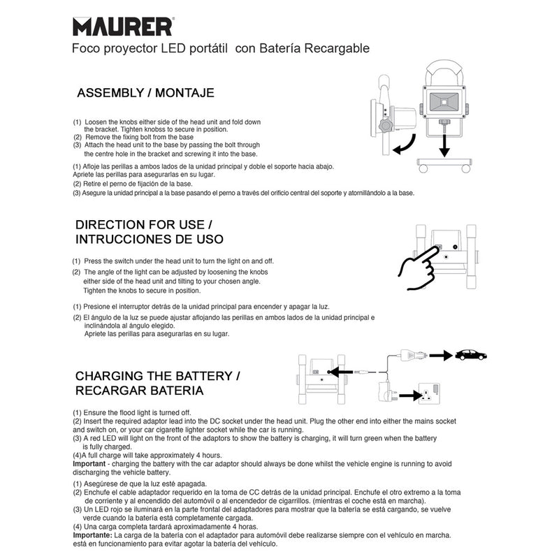Foco LED 30 watt. luz blanca 4000º k IP 65 900 lumenes con asa de transporte, proyector LED con asa, foco LED trabajo