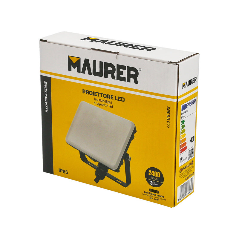 Foco LED plano  30 watt. 2700 lumens. luz blanca 4000ºk protección IP65. cuerpo aluminio