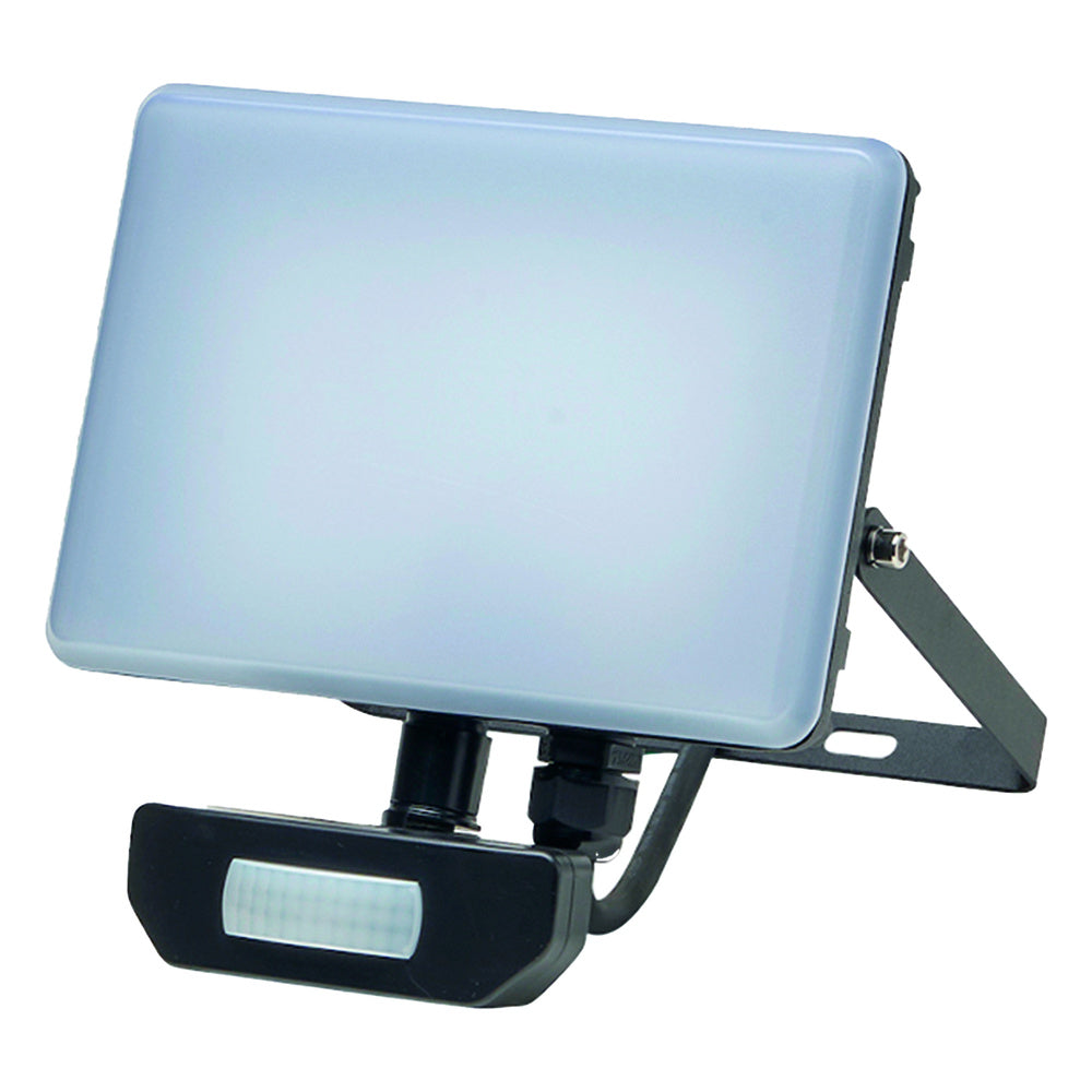 Foco LED plano  10 watt. 900 lumens. luz blanca 4000ºk protección IP65. cuerpo aluminio. con sensor