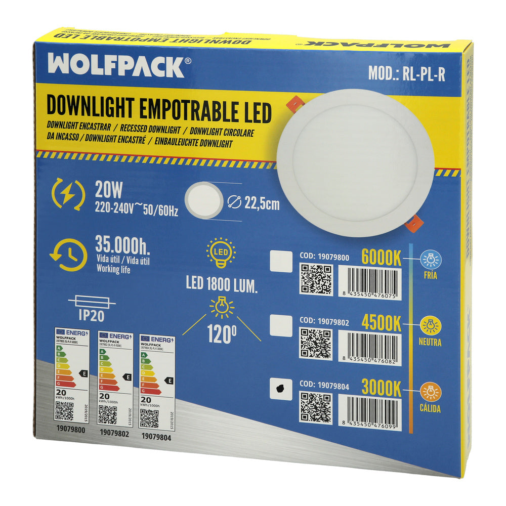 20-watt 1800-lumen 3000K LED recessed downlight