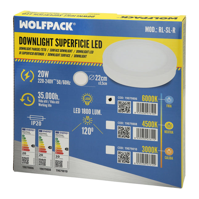 Downlight superficie LED 20 watt 1800 lumenes 6000K