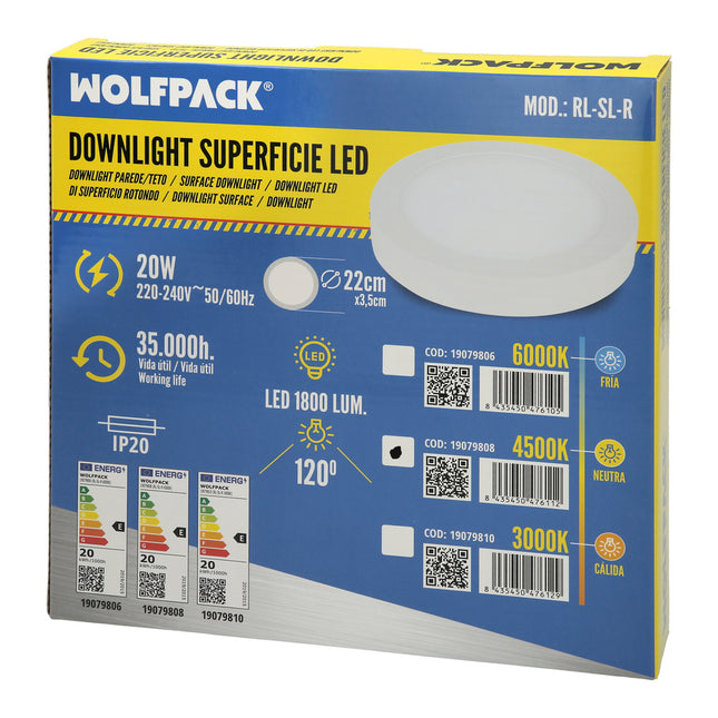Downlight superficie LED 20 watt 1800 lumenes 3000K