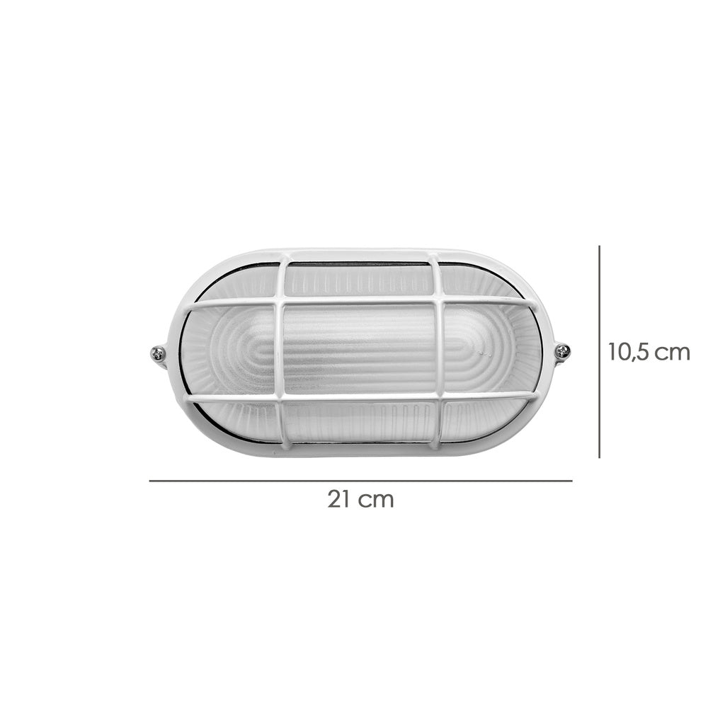 Plafonier industrial oval branco.