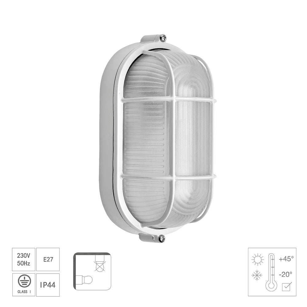 Plafonier industrial oval branco.