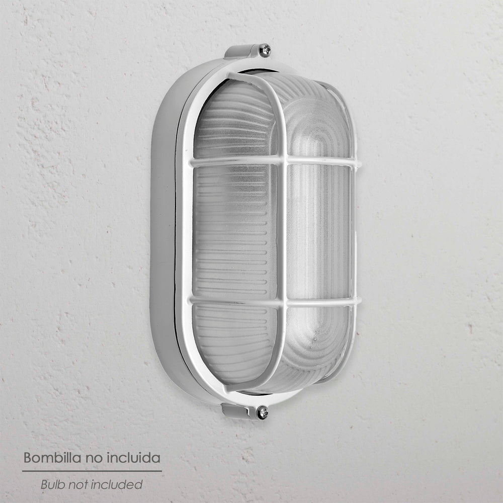 Oval white industrial ceiling light.
