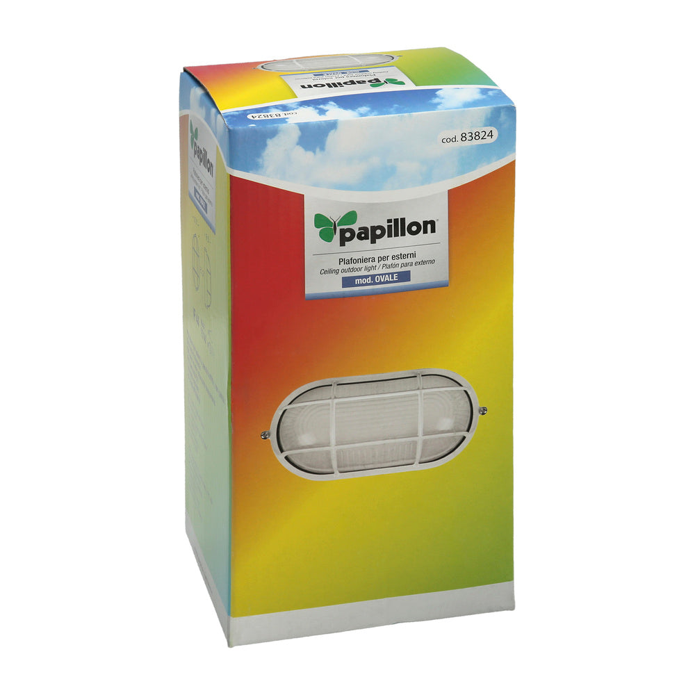 Plafonier industrial oval branco.