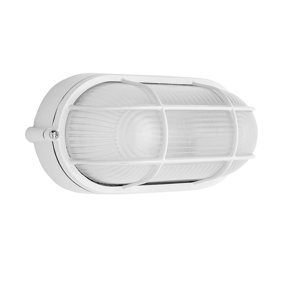 Oval white industrial ceiling light.