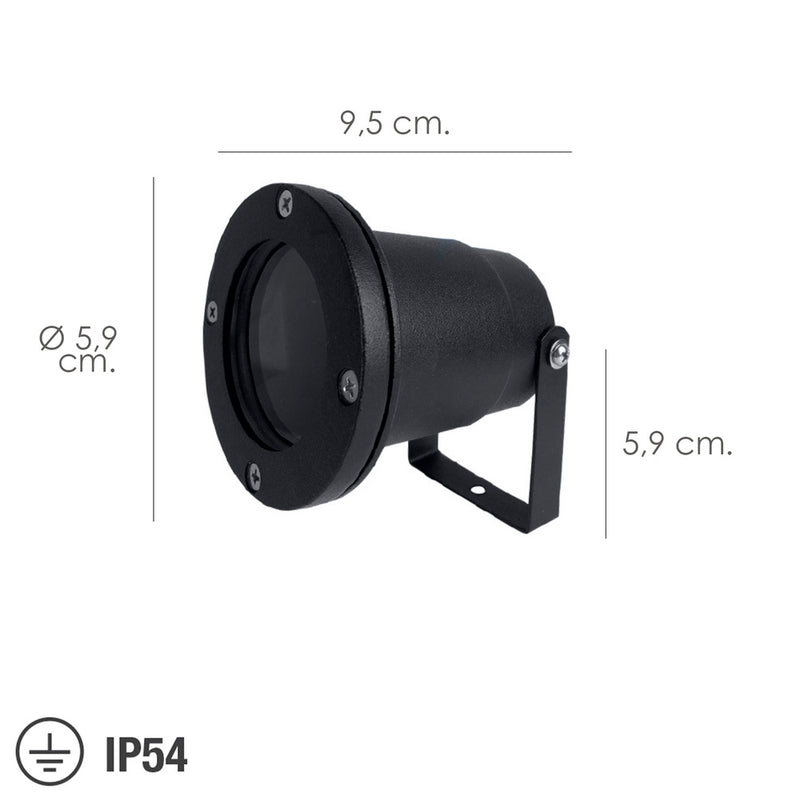 Foco halógeno papillon IP54  jardín con soporte negro