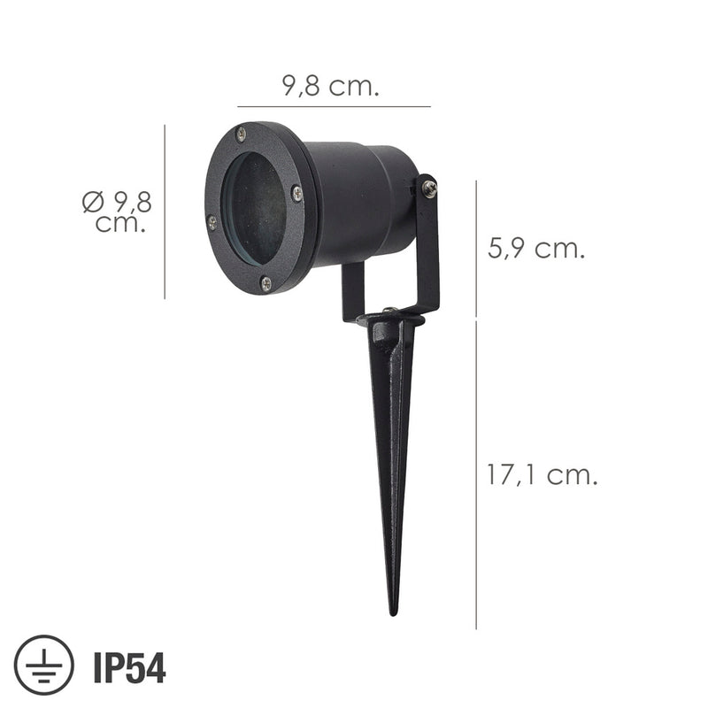 Foco halógeno IP54 para jardín y exteriores con pincho color negro