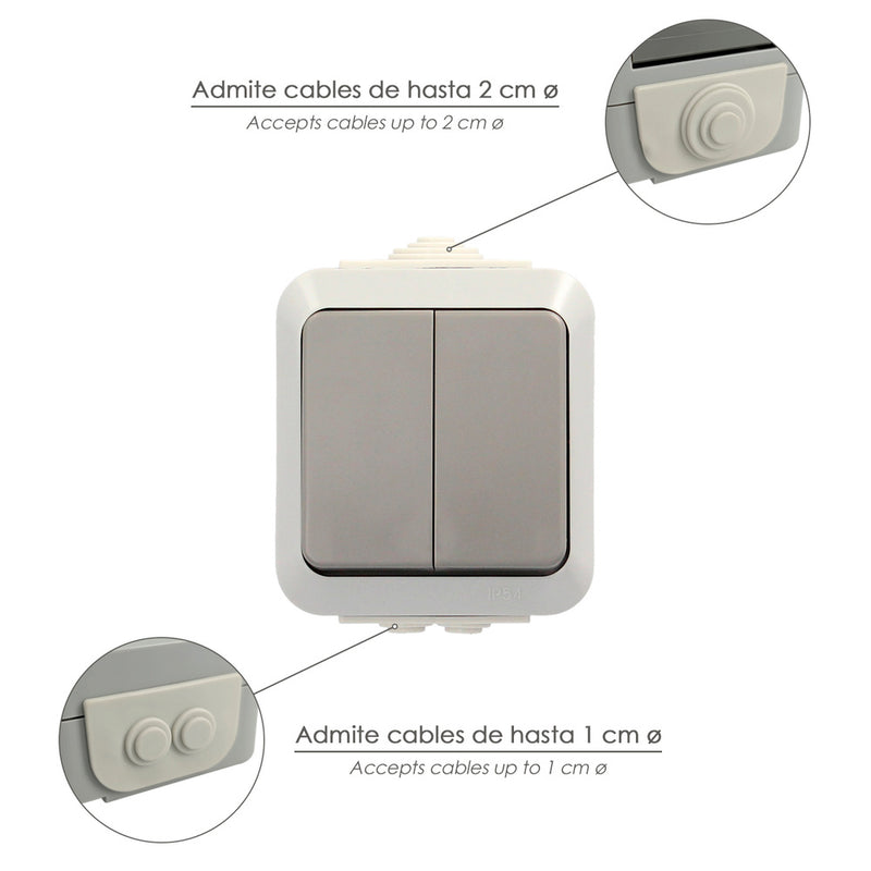 Interruptor / conmutado oryx  doble con tapa gris