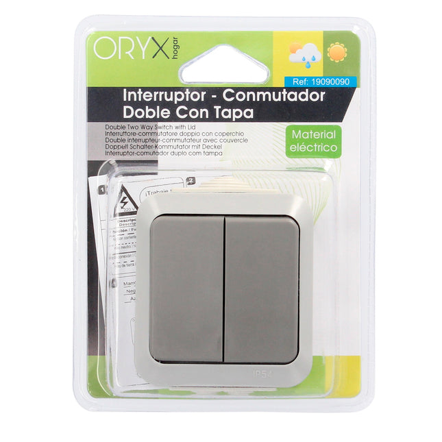 Interruptor / conmutado oryx  doble con tapa gris