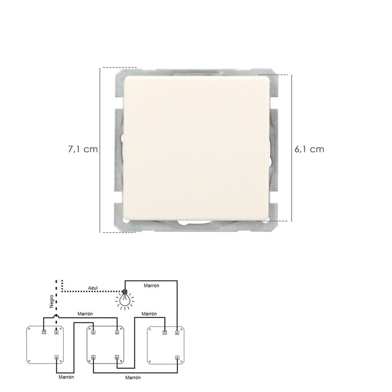 Interruptor conmutador cruzado (mecanismo) interruptor pared, bastidor metálico, interruptor luz, pulsador. color blanco