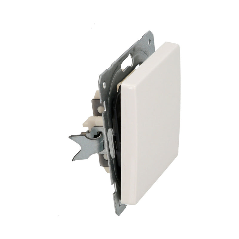 Interruptor conmutador cruzado (mecanismo) interruptor pared, bastidor metálico, interruptor luz, pulsador. color blanco