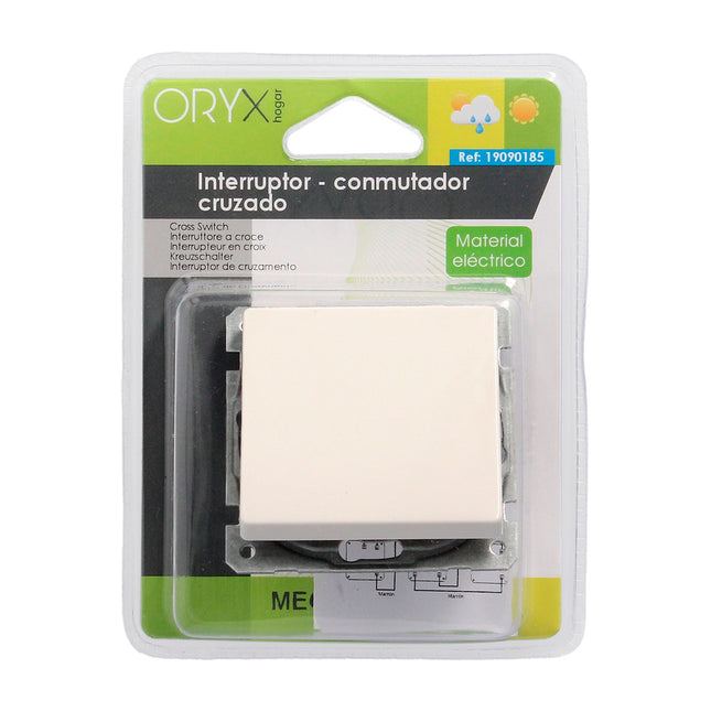 Interruptor conmutador cruzado (mecanismo) interruptor pared, bastidor metálico, interruptor luz, pulsador. color blanco