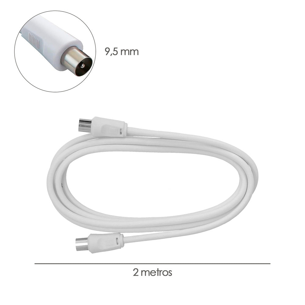 Extensão TV - vídeo. 2 metros ficha 9,5 mm com adaptador macho fêmea