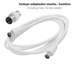 Extensão TV - vídeo. 2 metros ficha 9,5 mm com adaptador macho fêmea