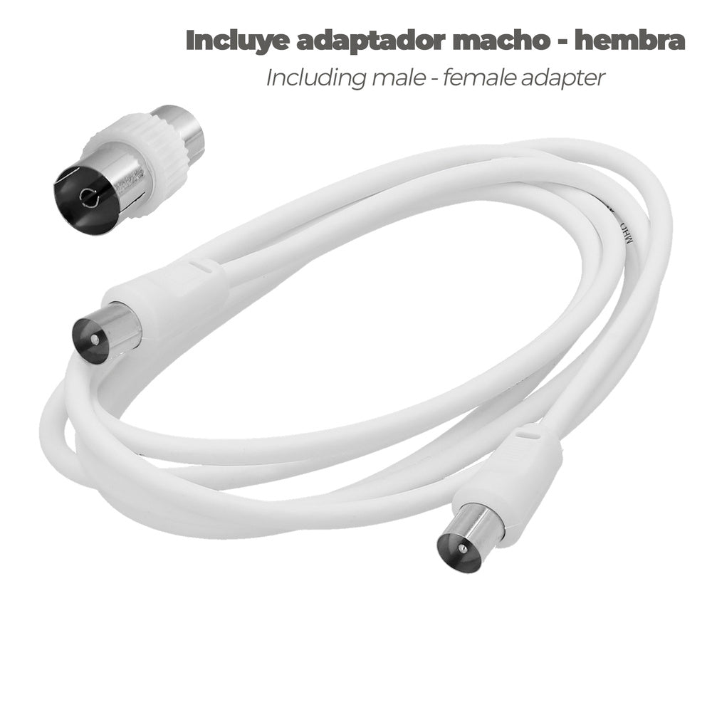 TV Extension - video. 2 meters 9.5 mm plug with male-female adapter