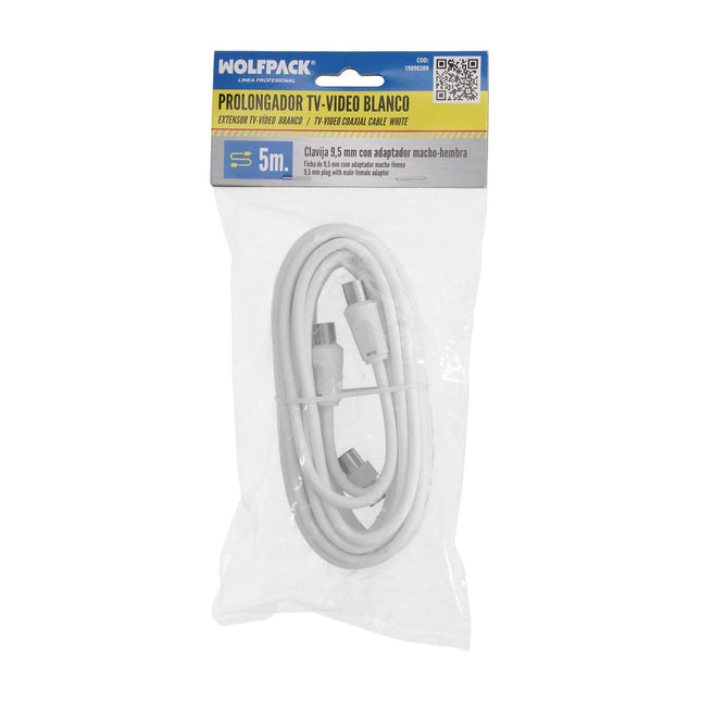 Prolongacion tv - video. 5 metros toma 9,5 mm. con adaptador macho hembra