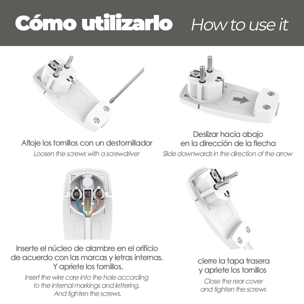 Clavija enchufe ultraplano 7 mm con asas de extracción 16 a - 250 v. Tras muebles, 3 cables, toma schuko