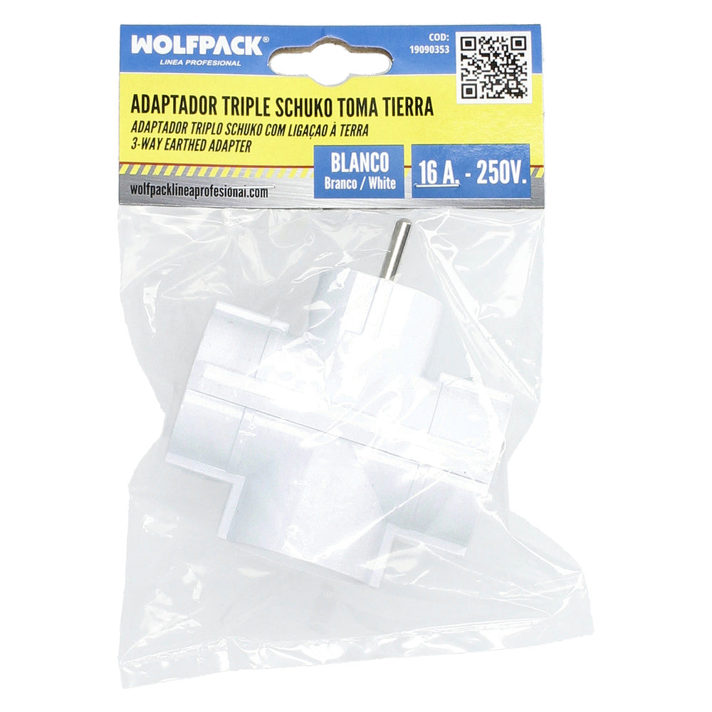Adaptador triple schuko 16 a 250 v.