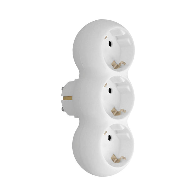 Adaptador triple schuko recto 16A. 250V