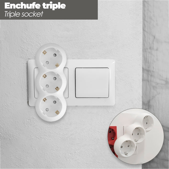 Adaptador triple schuko recto 16A. 250V
