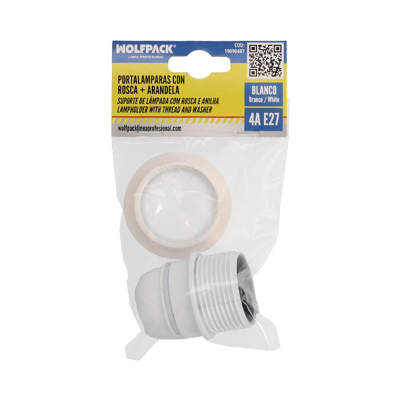Portalamparas 4 amperios rosca e-27 con arandela. color blanco