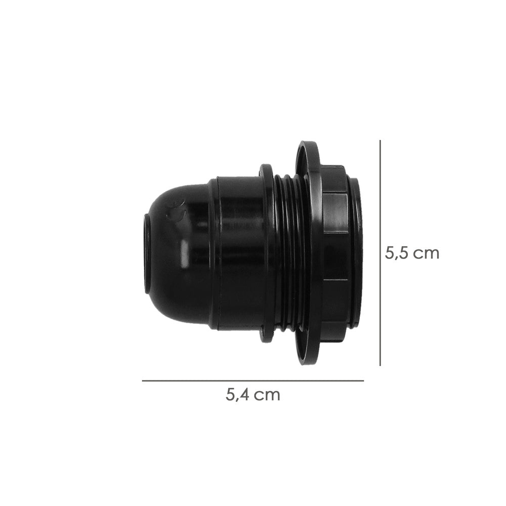 Casquilho E27 com rosca + anilha preto