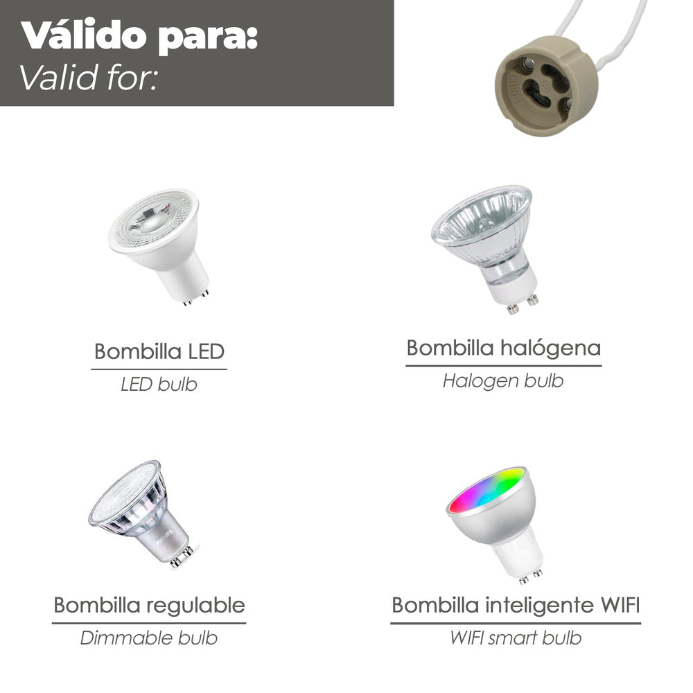 Casquilho GU10 em cerâmica para lâmpadas halogéneo / LED
