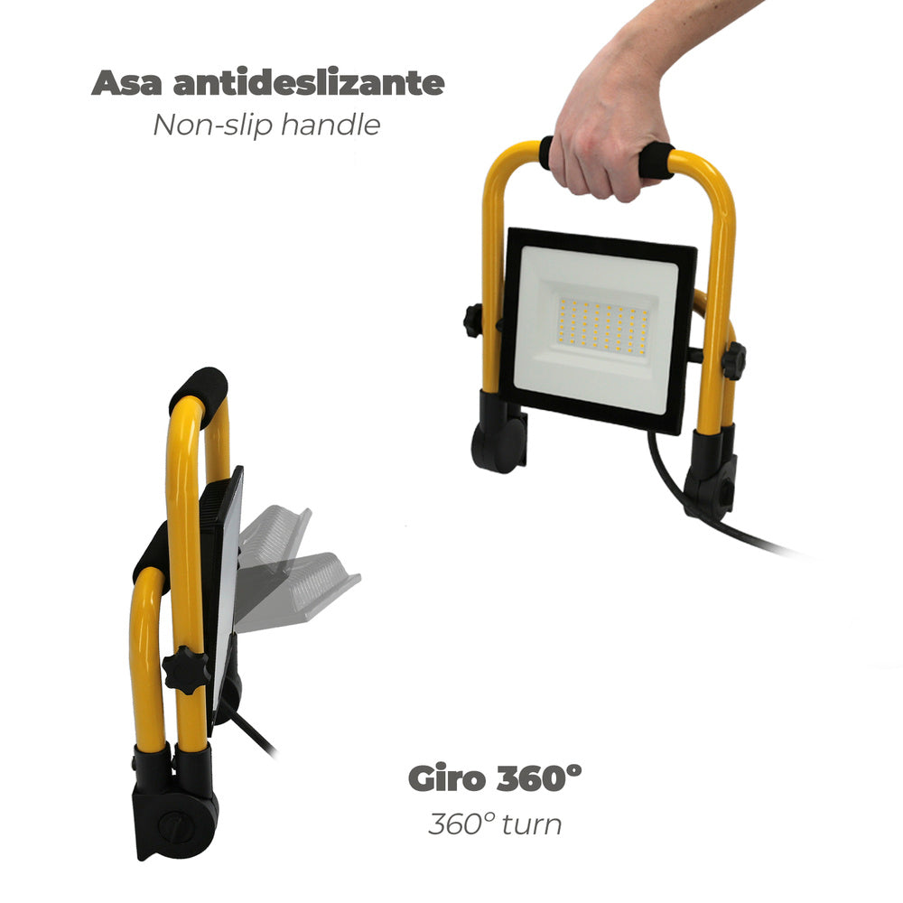 Foco led plano 50 watt. Luz blanca 4000º k ip 65 4000 lúmenes con asa de transporte, proyector led con asa, foco led trabajo