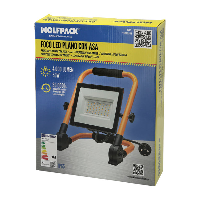 Foco LED plano 50 watt. luz blanca 4000º k IP 65 4000 lumenes con asa de transporte, proyector LED con asa, foco LED trabajo