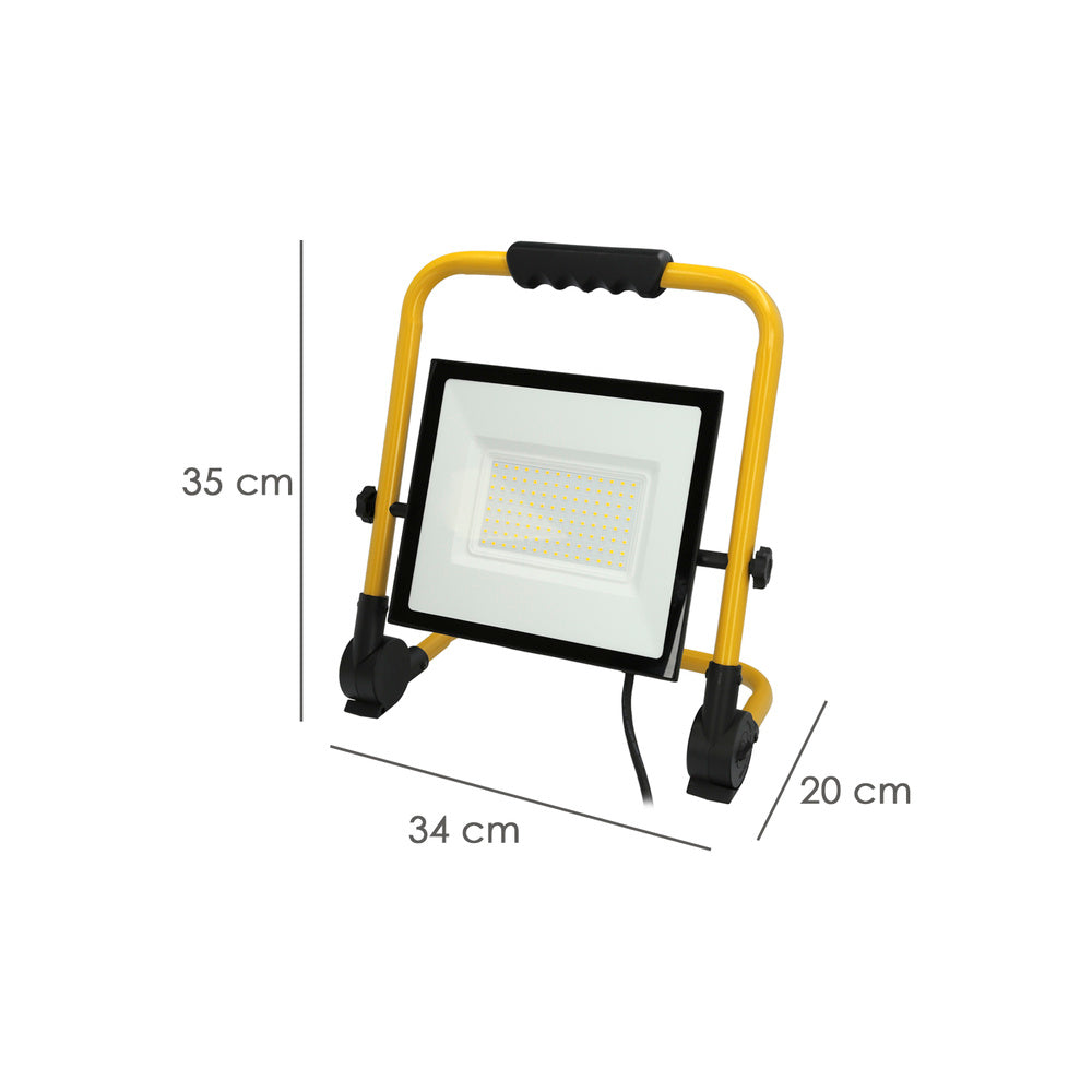 Foco led plano 100 watt / 4000 k / ip 65 / 8000 lúmenes. Con asa de transporte.