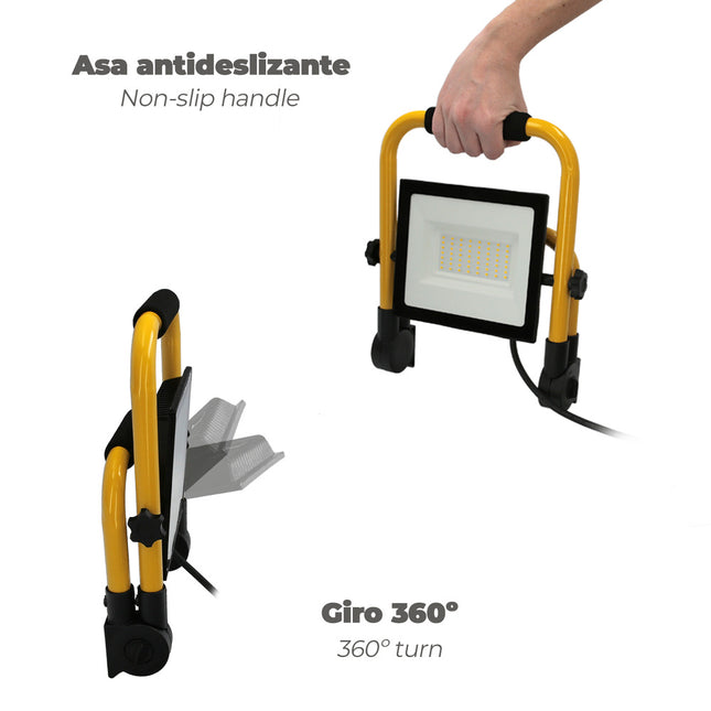 Foco LED plano 100 watt / 4000 k / IP 65 / 8000 lúmenes. con asa de transporte