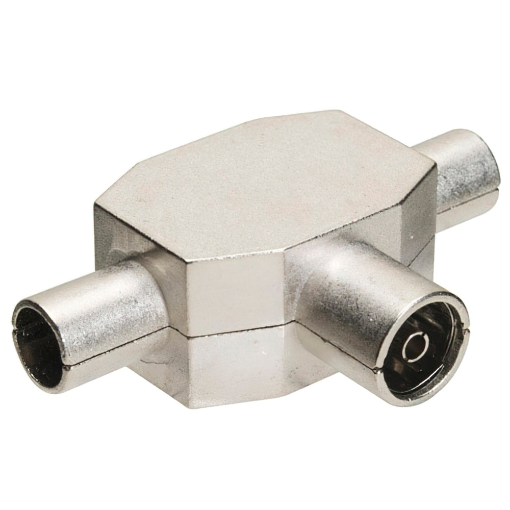 Metal shielded TV splitter 1 female + 2 male