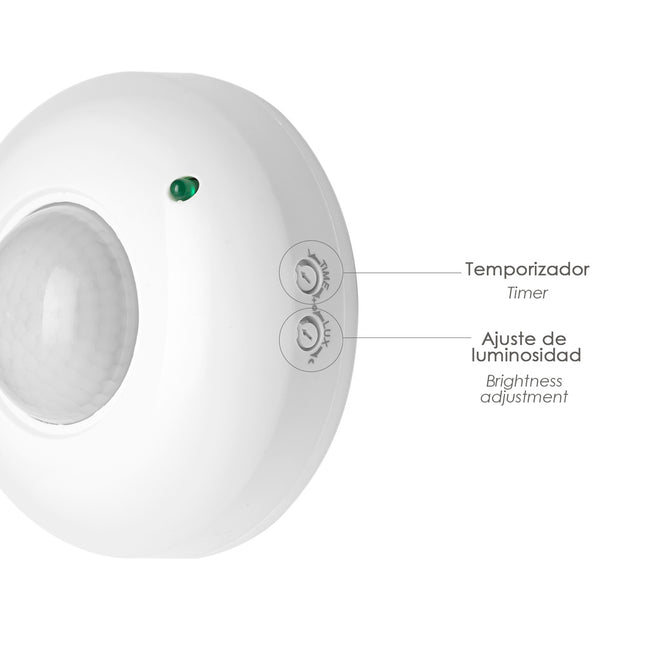 Detector de movimiento por infrarrojos con sensor crepuscular 360°. ajustable