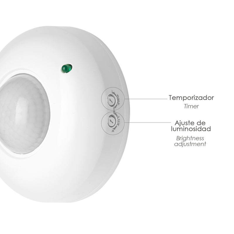 Detector de movimiento por infrarrojos con sensor crepuscular 360°. ajustable
