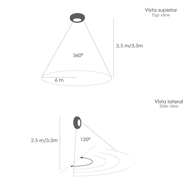 Detector de movimiento por infrarrojos con sensor crepuscular 360°. ajustable