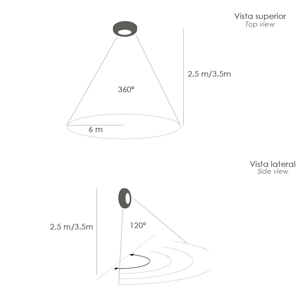 Detector de movimiento por infrarrojos con sensor crepuscular 360°. Ajustable